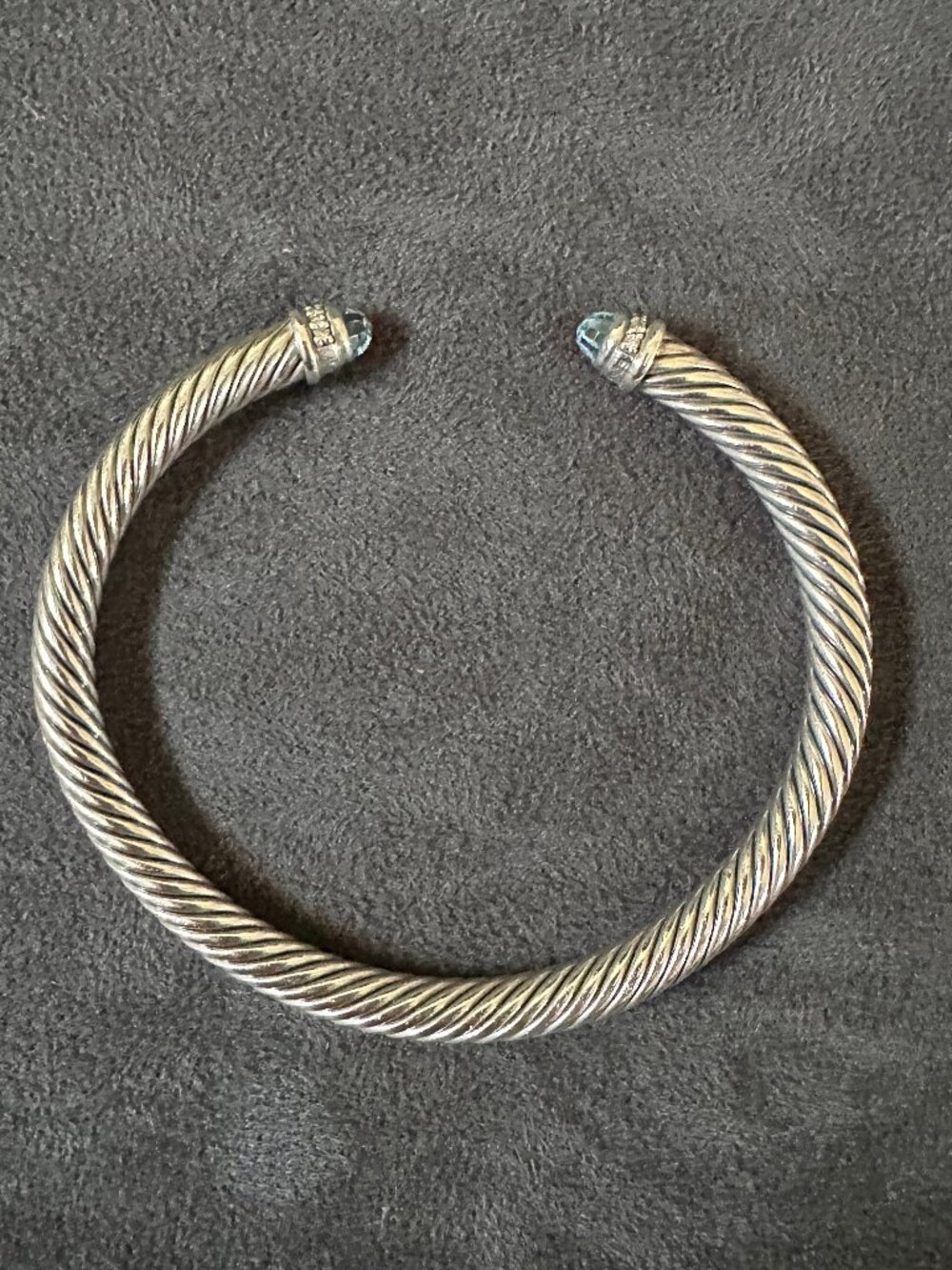 David Yurman Cable Cuff Bracelet w/ Blue Topaz & White Diamonds - 5 mm - Sz Med - Picture 14 of 16